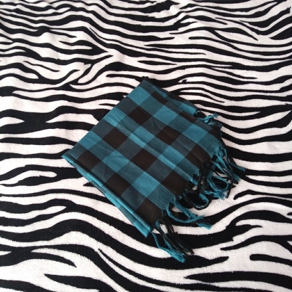 Blue/Teal and Black Plaid Scarf - Picture 3 of 5